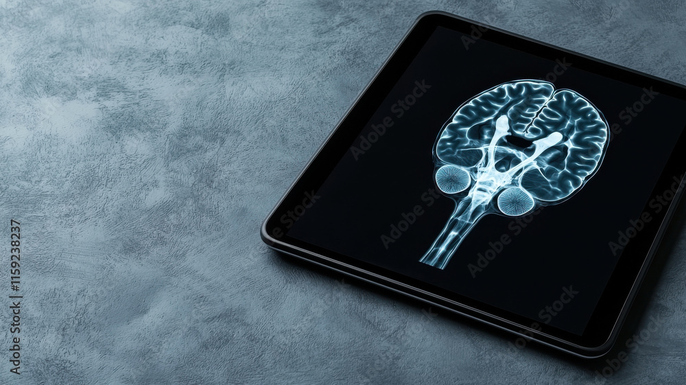 Poster digital brain scan on tablet screen
