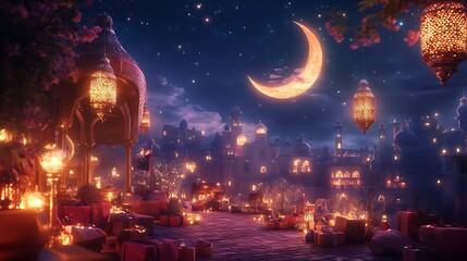 Festive Night Scene in a Magical Arabian City