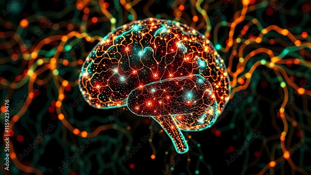 Poster dynamic bioluminescent brain activity in neural network style