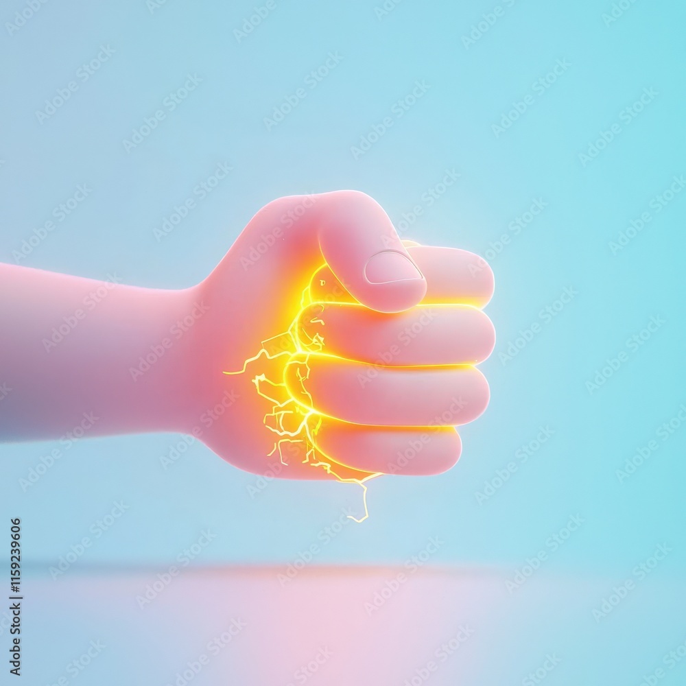 Poster valentine intimacy spark concept. a glowing fist symbolizing power and energy against a soft gradien