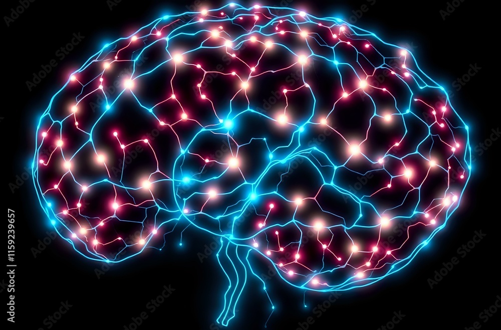 Poster neural network bioluminescent brainwave stock image - 3:2 aspect ratio