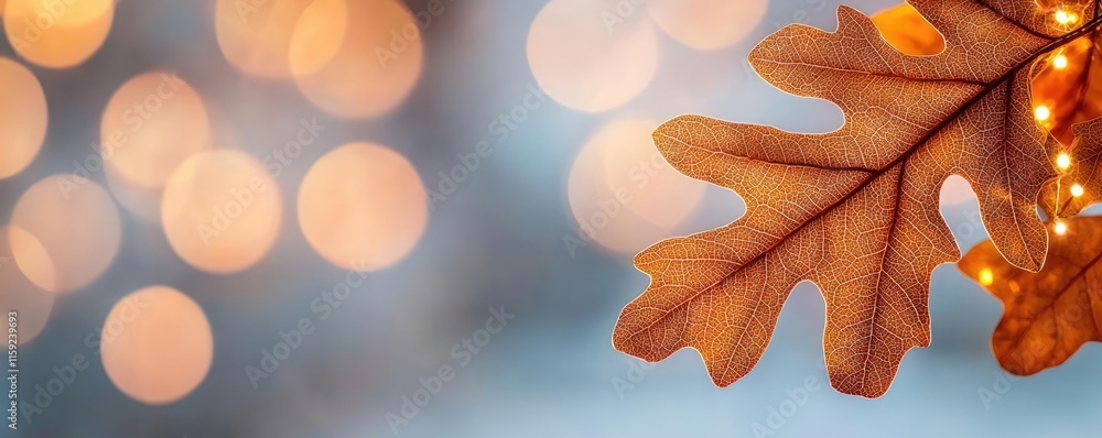 Poster oak leaves abstract background idea. a close-up view of an oak leaf with a backdrop of soft, glowing