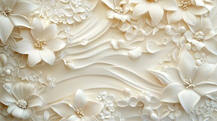Intricate White Floral Design in Elegant Relief Pattern with Soft Texture