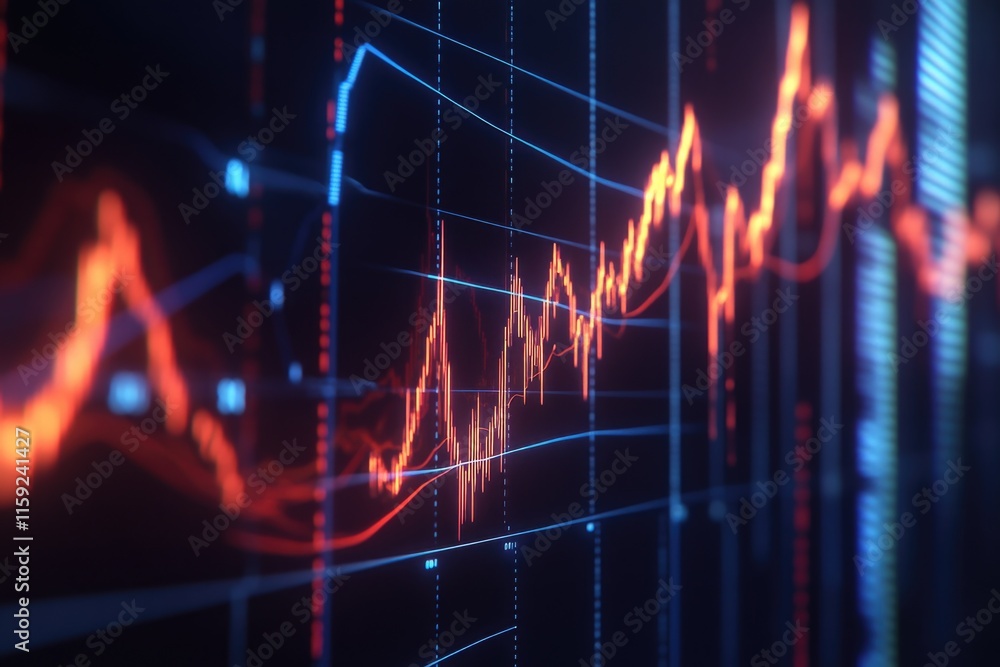 Poster a detailed view of a stock market chart on a computer monitor, ideal for financial reports and prese