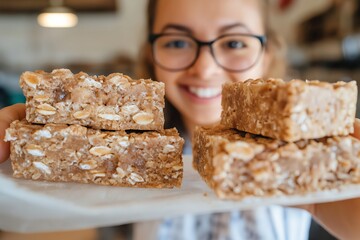 This cheerful person showcases delicious low-sugar treats, perfect for anyone looking to indulge without guilt during winter weight loss. Enjoy a healthy snack option!