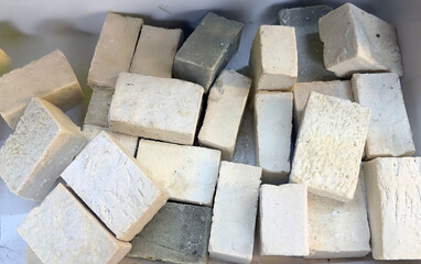 01 A close-up photograph of a collection of handmade soaps village home made soap
