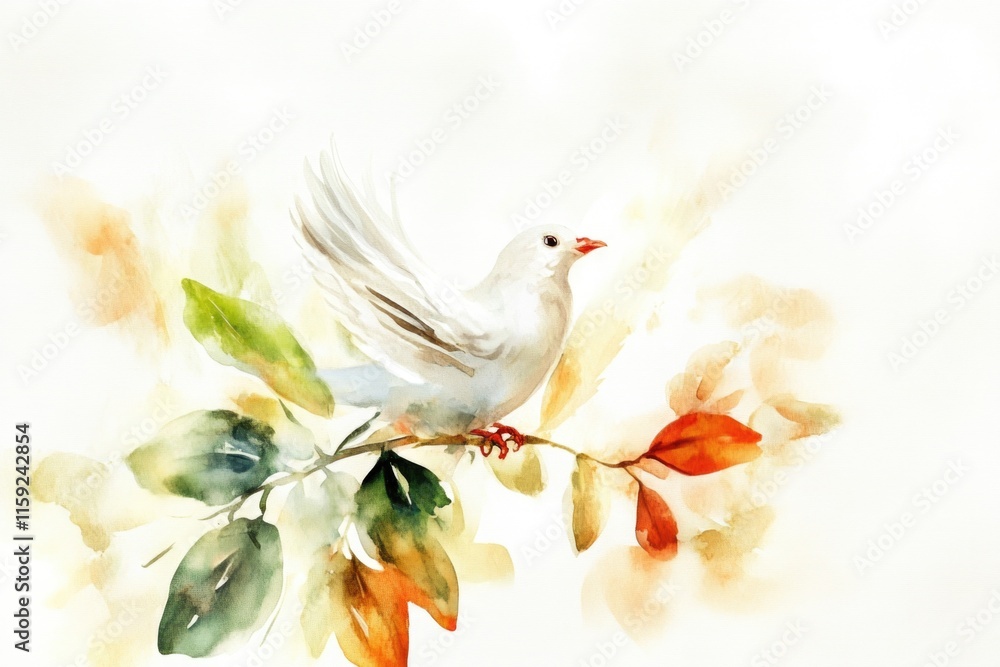 Poster a white bird sits peacefully on a tree branch, ready for its next move