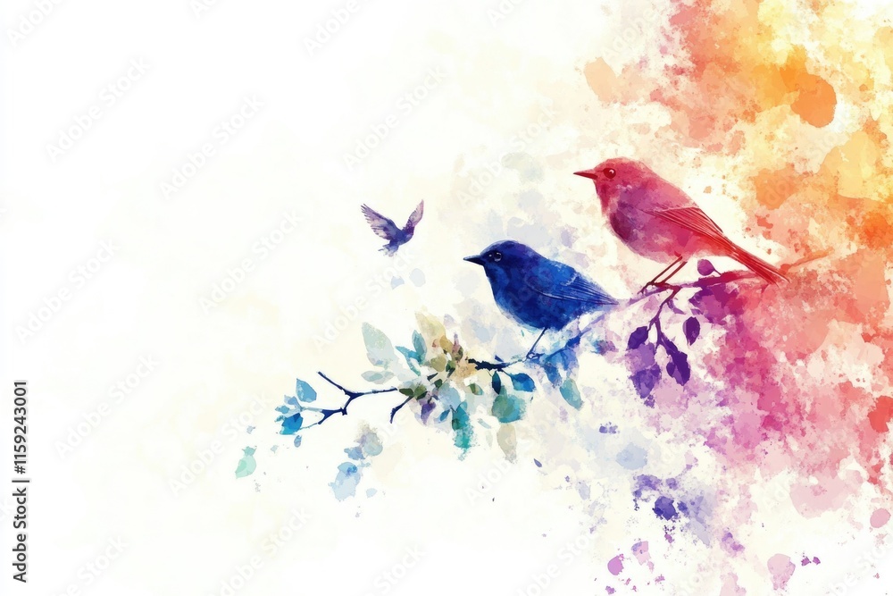 Poster a pair of birds perched on a tree branch, possibly nesting or resting