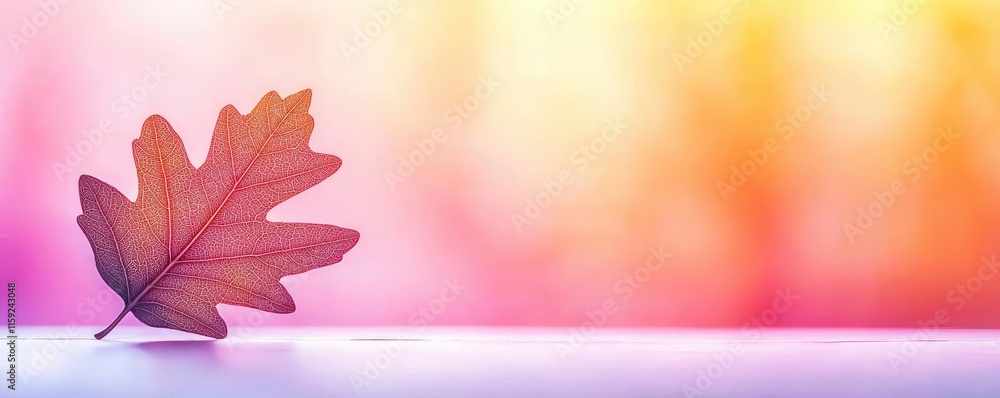 Wall mural Oak leaves abstract background idea. A vibrant autumn leaf resting against a colorful blurred background.