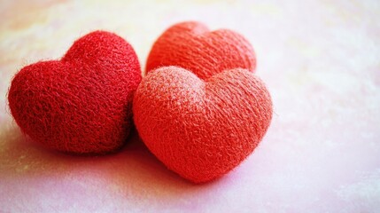 Couple of red hearts sitting on a table