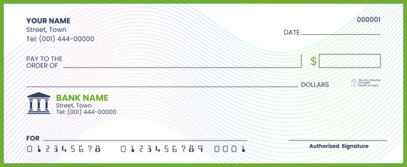 Blank Bank Check Template: Generic American Cheque Vector Design
