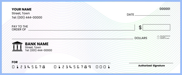 Blank Bank Check Template: Generic American Cheque Vector Design