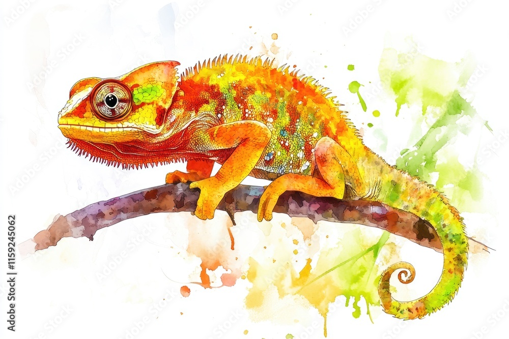 Poster A colorful chameleon sits calmly on a tree branch, ready to blend in with its surroundings