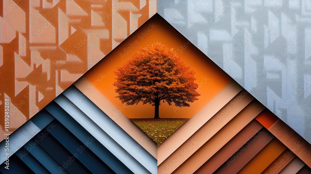 Poster maple tree abstract background concept. vibrant abstract design featuring a solitary tree amidst lay