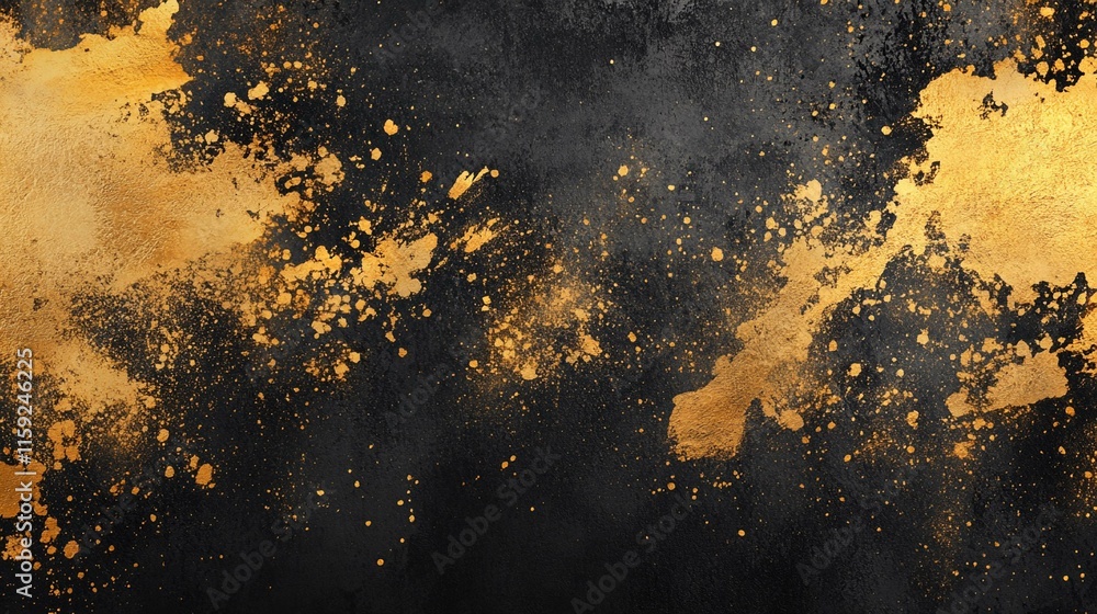 Poster gold paint splashes create a dynamic texture on dark background. generative ai