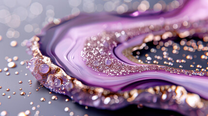 Fototapeta premium A dazzling abstract composition with swirling gradients of purple and pink tones, enhanced by glitter and gold details, exuding opulence and creativity. 