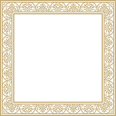 Vector square gold border, frame, Pompeii. Rectangle Neopolitan ornament. Art of Ancient Rome. Template for stained glass