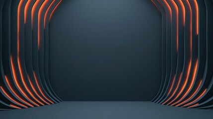 Futuristic 3D Space with Vibrant Orange Lighting and Smooth Curved Walls for Sound and Vibration Visualization and Design Concepts
