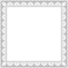 Vector black contour Arabic national square ornament.  Ethnic rectangle, frame of eastern peoples. Persian painting