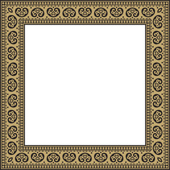 Vector square gold and black ancient Russian ornament. Slavic rectangle, border, frame. Painting of the royal chambers
