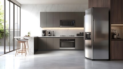 Modern Kitchen Design With Sleek Appliances And Marble Accents