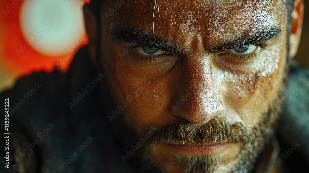 Poster portrait of a bearded man from a close angle, ideal for editorial or commercial use