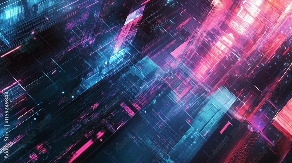 Poster microchip illuminated by vibrant backlight showcasing intricate circuitry. generative ai