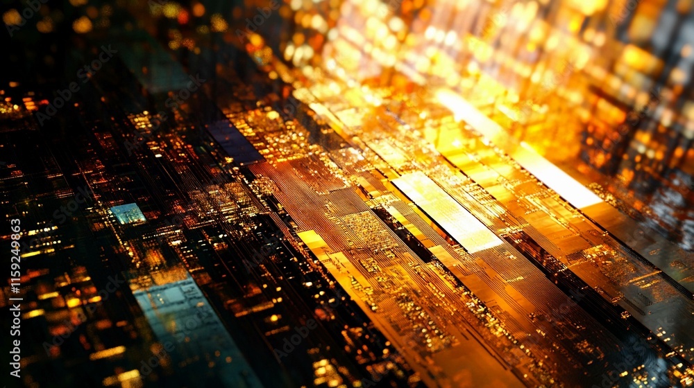 Poster microchip illuminated by backlight showcasing intricate circuit design. generative ai