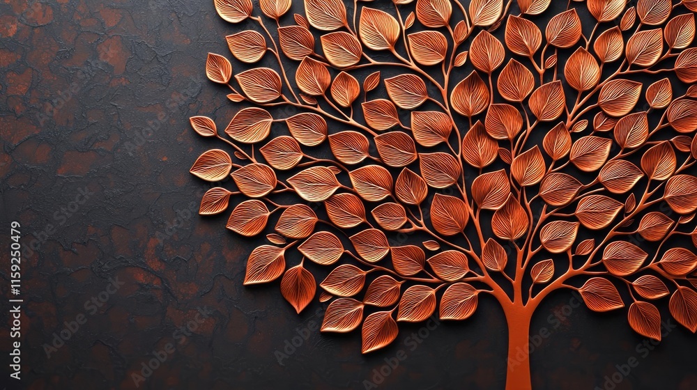 Poster mahogany tree abstract background idea. a detailed artwork of a tree with intricate leaves in warm b