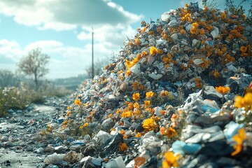 Image of trash on the edge of a road, suitable for use in illustrations about pollution or waste management