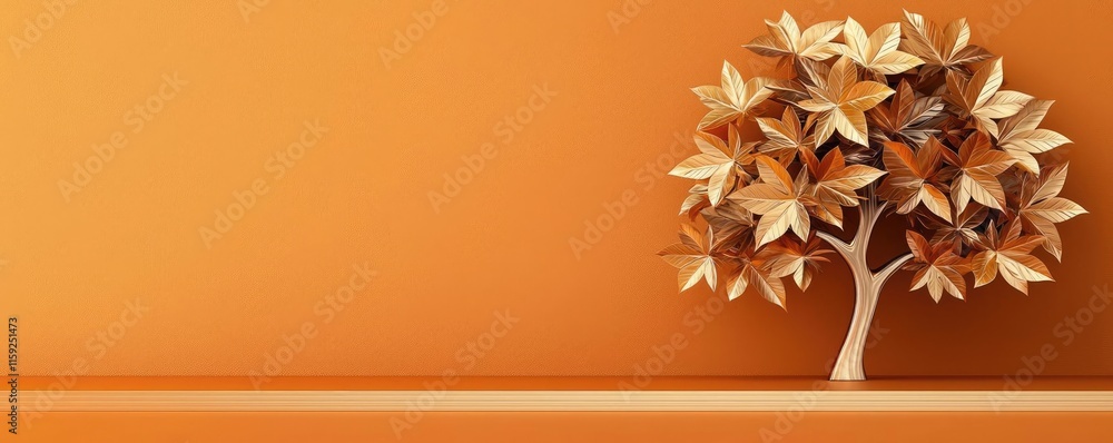 Poster maple tree abstract background concept. a stylized tree with orange leaves against a matching backdr