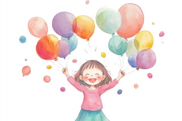 A young girl holds a colorful bunch of balloons, ready for celebration or play