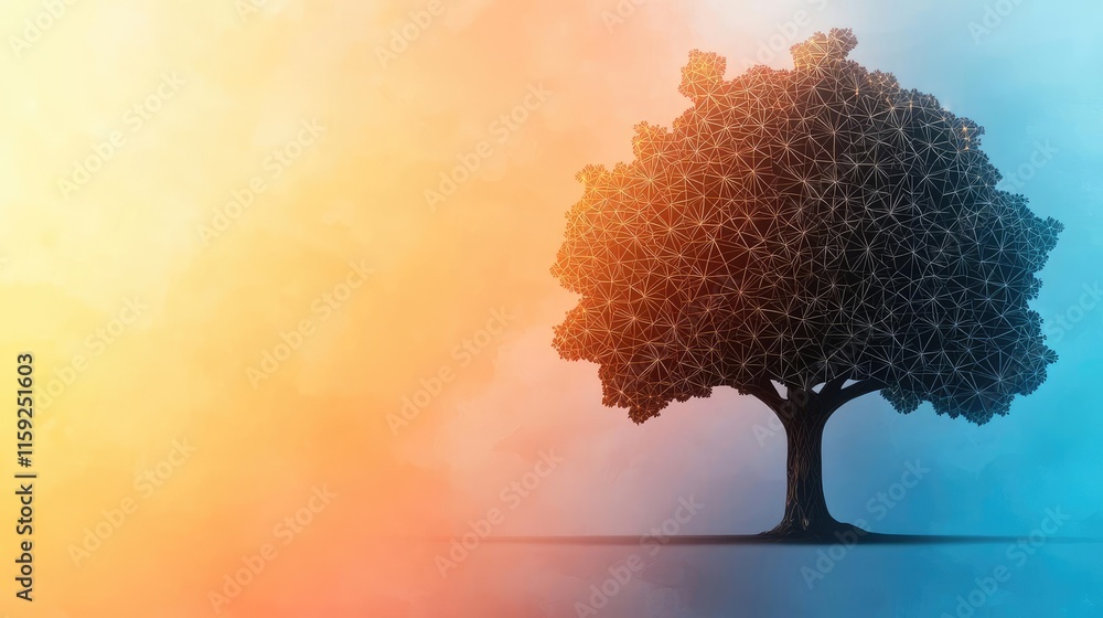 Poster oak tree abstract background idea. a majestic tree stands alone, surrounded by an ethereal blend of 