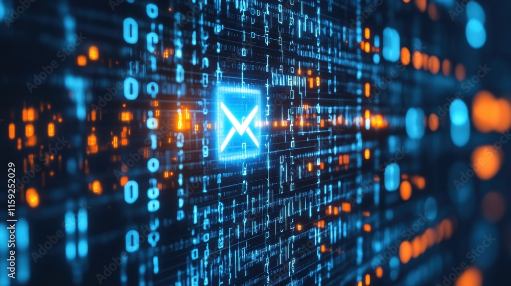 Poster futuristic digital communication with binary code and email icon