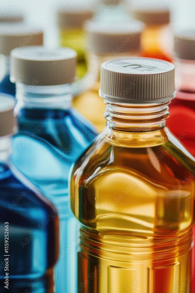 Poster a close-up shot of a bottled liquid, suitable for use in product photography or as a symbol