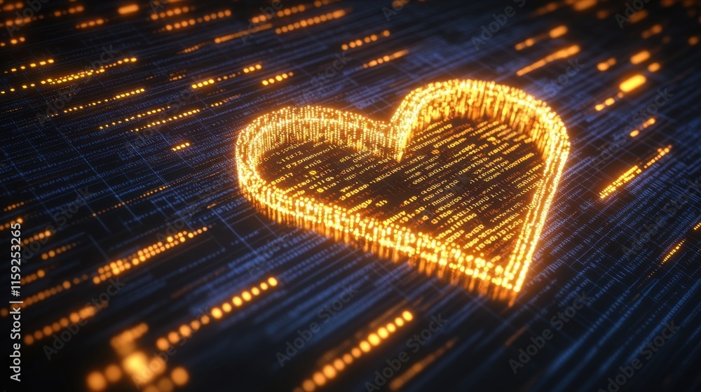 Aufkleber digital heart shape with glowing lines on dark background