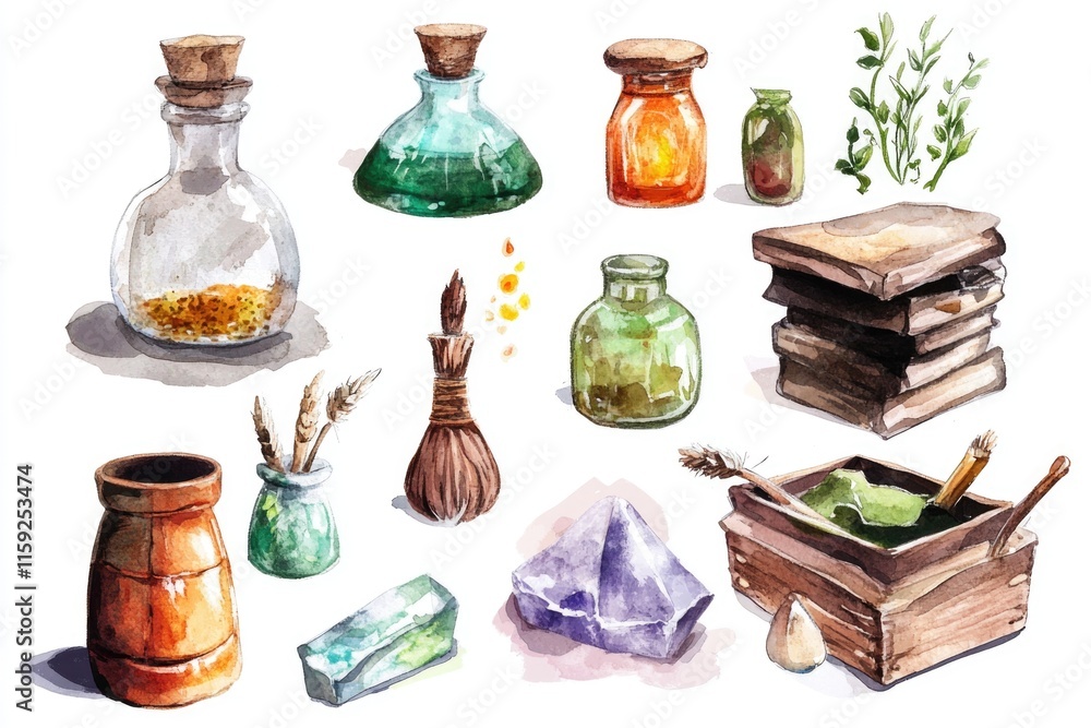 Aufkleber a still life scene with various bottles and items