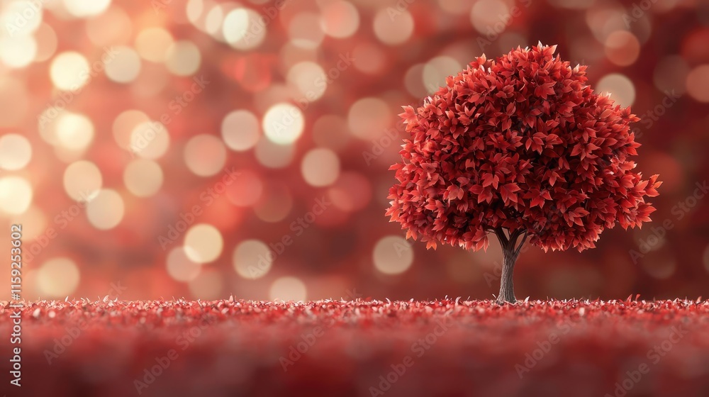Poster maple tree abstract background concept. vibrant red tree against a soft bokeh background, evoking a 