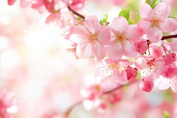 Delicate Cherry Blossom Branch with Soft Background in Spring Light