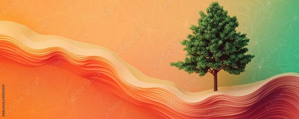Poster maple tree abstract background concept. colorful abstract landscape with tree silhouetted against vi
