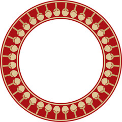 Vector gold with red round Egyptian ornament. Circle, frame, ring of ancient Egypt.Pattern of lotus flowers and sun