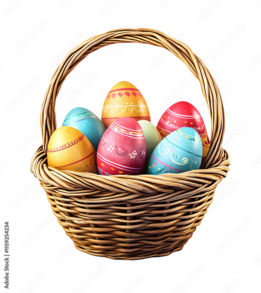 Poster easter basket isolated on a transparent background created with generative ai technology