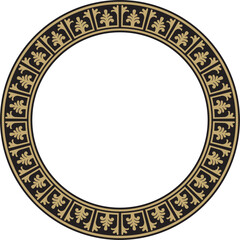 Vector gold and black round classic byzantine ornament. Circle, ring, border, Ancient Greece, Eastern Roman Empire frame. Decoration of the Russian Orthodox Church