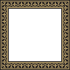Vector gold and black square classic byzantine ornament. Rectangle, border, Ancient Greece, Eastern Roman Empire frame. Decoration of the Russian Orthodox Church