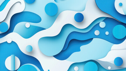 Abstract paper cut design in blue and white waves
