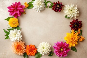 Colorful Floral Frame with Fresh Flowers for Background and Event Decoration