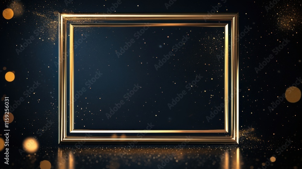 Poster elegant gold frame with sparkling background for art display