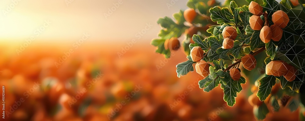 Aufkleber oak tree abstract background idea. a close-up of ripe fruits on a tree branch in a vibrant orchard a