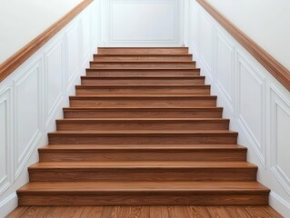 Obraz premium handmade woodwork custom. Custom wood staircase, featuring carved balusters and polished steps, Handmade wooden staircase, Elegant and grand