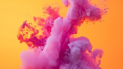 Dynamic explosion of pink smoke on an orange background